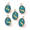 Natural white Jade Pendants, Dyed & Heated, Golden Plated Brass Oval Charms with Hand, 17.5x10.5x5mm, Hole: 1.6mm