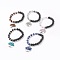 Natural Mixed Stone & Lava Rock Stretch Bracelets, with Alloy & Natural Mixed Stone Chip Pendants, Flat Round with Tree, 2-1/4 inch(5.6cm)