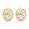 Brass Micro Pave Cubic Zirconia Pendants, Real 18K Gold Plated, Oval with Flower, Cadmium Free & Nickel Free & Lead Free, Clear, 21x15.5x3mm, Hole: 1.2mm