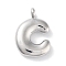 Rack Plating Brass Balloon Letter Pendants, Cadmium Free & Lead Free, Long-Lasting Plated, Platinum, Letter C, 17x11x4.5mm, hole: 2.5mm