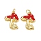 Brass Enamel Pendants, Mushroom Charms, with Jump Rings, Rack Plating, Real 18K Gold Plated, Lead Free & Cadmium Free, Long-Lasting Plated, Red, 21x16x2.5mm, Hole: 3.4mm