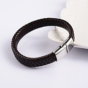 Модный кожаные браслеты плетеного шнура BJEW-P128-06B