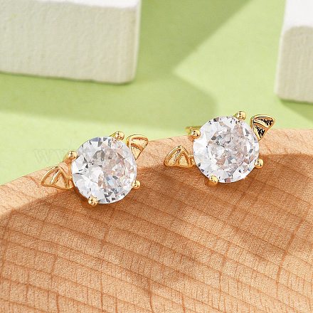 Серьги-гвоздики из латуни с микропаве из прозрачного кубического циркония для женщин EJEW-G428-14G-1