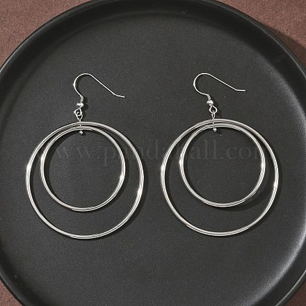 Плоские круглые серьги-подвески из нержавеющей стали 304 с гальваническим покрытием EJEW-Z129-09P-1