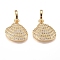 Brass Micro Pave Cubic Zirconia Pendants, Long-Lasting Plated, Scallop, Clear, Golden, 20x19.5x4mm, Hole: 8x5mm