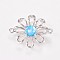 Brass Flower Links connectors, with Synthetic Opal Stamen, Platinum Plated, Deep Sky Blue, 19x15.5x3.5mm, Hole: 1.2mm