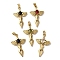 Brass Pendants, with Glass, Real 18K Gold Plated, Cross, Wing, Mixed Color, 45.5x27x6.5mm, Hole: 6x3mm