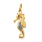 Brass Micro Pave Cubic Zirconia Pendants, with Enamel and Plastic Pearl, with Jump Ring, Sea Horse, 22x9x4mm, Hole: 4mm