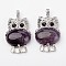 Natural Amethyst Pendants, Owl, with Brass Findings, Platinum, Lead Free & Nickel Free, 45x25x8mm, Hole: 4x6mm