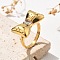304 Stainless Steel Glass Finger Rings, Ion Plating(IP), Bowknot, Golden, Bowknot: 13x22.5mm, US Size 7 1/4(17.5mm)