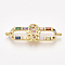 Brass Micro Pave Cubic Zirconia Links, Cadmium Free & Lead Free, Oval with Girl, Colorful, Golden, 10x31x2mm, Hole: 1mm