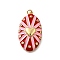 Brass Micro Pave Clear Cubic Zirconia Pendants, Cadmium Free & Nickel Free & Lead Free, Oval & Heart Charms, with Enamel, Real 18K Gold Plated, Pink, 37x21x7.5mm, Hole: 3.2mm