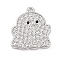Rack Plating Brass Cubic Zirconia Pendants, Lead Free & Cadmium Free, Long-Lasting , Ghost CharmCharm, Platinum, 16x14x1.8mm, Hole: 1.2mm