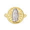 Rack Plating Brass Flat Round Connector Charms, Religion Virgin Mary Links, Long-Lasting Plated, Cadmium Free & Lead Free, Platinum & Real 18K Gold Plated, 15.5x20x2.5mm, Hole: 1.2mm