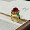 Oval Lab Grown Red Corundum Rings, Brass Enamel Adjustable Rings for Women, Inner Diameter: 17~19mm