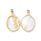 Rack Plating Brass Pendants, Oval Sun Charms with Shell, Long-Lasting Plated, Cadmium Free & Lead Free, Real 18K Gold Plated, 22x15.5x2mm, Hole: 4.7x3.3mm