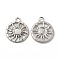 Tarnish Resistant 304 Stainless Steel Pendant Cabochon Settings, Flat Round with Sun, Stainless Steel Color, Tray: 3mm, 15x12.5x1mm, Hole: 1.6mm