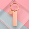 304 Stainless Steel Keychain, with Key Rings, Rectangle with Heart, Rose Gold, 80mm