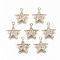 Brass Micro Pave Cubic Zirconia Charms, Light Gold, Long-Lasting Plated, Cadmium Free & Lead Free, Star, Clear, 12.5x11x1.5mm, Hole: 1mm