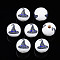 Halloween Printed Natural Wood Beads, Round with Witch Cap, Royal Blue, 15.5x14.5mm, Hole: 4mm