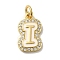 Brass Micro Pave Cubic Zirconia Pendants, Cadmium Free & Nickel Free & Lead Free, with Jump Rings, Real 18K Gold Plated, Letter I, 18.5x11x2mm, Hole: 3.8mm