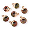 Natural Unakite Flat Round/Donut Charms, with Rack Plating Golden Tone Brass Loops, 14x10mm