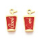 304 Stainless Steel Enamel Charms, Ion Plating(IP), Drink with Word Cool Charm, Real 14K Gold Plated, Red, 12x6x0.9mm, Hole: 1mm