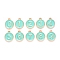 Light Gold Plated Alloy Enamel Charms, Enamelled Sequins, Flat Round with Number, Number 0~9, Turquoise, 14.5x12x2.5mm, Hole: 1.4mm, 10pcs/set