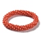 Crochet Glass Beads Braided Stretch Bracelet, Nepel Boho Style Bracelet, Tomato, Inner Diameter: 1-7/8 inch(4.9cm)
