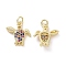 Brass Micro Pave Cubic Zirconia Charms, Cadmium Free & Nickel Free & Lead Free, with Jump Ring, Sea Turtle Charms, Real 18K Gold Plated, 15x15x3.8mm, Hole: 3.5mm