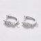 Brass Cubic Zirconia Hoop Earring Findings with Latch Back Closure, Nickel Free, with Horizontal Loop, Real Platinum Plated, 17.5x4.5x13.5mm, Hole: 1.5mm, Pin: 0.8x1mm