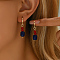 Golden Glass Bead Vintage Ethnic Style Tassel Brass Hoop Earrings for Women, Black, 37x8mm