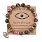 Natural Rhodonite Round Beads Stretch Bracelets, Alloy Micro Pave Clear Cubic Zirconia Evil Eye Charm Bracelets for Women, 7-1/2 inch(19cm)