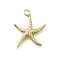 Brass Micro Pave Clear Cubic Zirconia Pendants, Starfish Charms, with Jump Ring, Rack Plating, Long-Lasting Plated, Lead Free & Cadmium Free, Real 18K Gold Plated, 23.5x20.5x3mm, Hole: 3mm