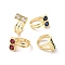 Cubic Zirconia Rectangle Open Cuff Ring, Real 18K Gold Plated Brass Jewelry for Women, Cadmium Free & Lead Free, Mixed Color, US Size 6(16.5mm)