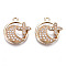 Brass Micro Pave Clear Cubic Zirconia Pendants, Long-Lasting Plated, Cadmium Free & Lead Free, Flat Round, Light Gold, 18x17.5x4mm, Hole: 1.6mm