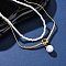304 Stainless Steel Double Layered Necklaces, Imitation Pearl Round Pendant Necklaces, White, Ion Plating(IP), Real 18K Gold Plated, 15.75 inch(40cm)
