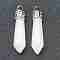 Bullet Natural White Jade Pointed Pendants, with Platinum Tone Alloy Findings, 33~40x8~10mm, Hole: 3x2mm