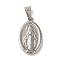 Non-Tarnish 304 Stainless Steel Pendants, Religious, Oval with Saint Charm, Stainless Steel Color, 23.5x14.5x3mm, Hole: 6.5x4mm