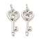 Rack Plating Brass Micro Pave Clear Cubic Zirconia Pendants, Long-Lasting Plated, with Jump Rings, Lead Free & Cadmium Free, Key, Platinum, 18x8x2mm, Hole: 3mm