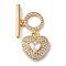 Brass Micro Pave Clear Cubic Zirconia Toggle Clasps, Cadmium Free & Nickel Free & Lead Free, Heart, Real 18K Gold Plated, 25mm, Bar: 16x4x1mm, Hole: 1.2mm; Ring: 9x10x2mm, Hole: 1mm