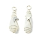 2Pcs Electroplated Natural Quartz Crystal Dyed Copper Wire Wrapped Pendants, Teardrop Charms with Brass Star & Moon, Platinum, Old Lace, 28~37x9.5~15.5x7.5~16mm, Hole: 3.5~4mm