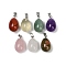 Natural Mixed Gemstone Pendants, Teardrop Charms, with Stainless Steel Snap on Bails, Stainless Steel Color, 23x13mm, Hole: 3x5.5mm