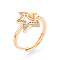 Star Brass Micro Pave Clear Cubic Zirconia Adjustable Ring Settings, for Half Drilled Beads, Cadmium Free & Nickel Free & Lead Free, Real 18K Gold Plated, Pin: 1.1mm, 14.5mm, Inner Diameter: 17mm