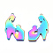 Ion Plating(IP) 201 Stainless Steel Pendants, Family, Rainbow Color, 37x24x1mm, Hole: 2mm