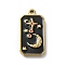 304 Stainless Steel Pendants, with Enamel, Rectangle with Tarot Pattern, Golden, Moon, 25.5x13x3mm, Hole: 2mm