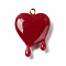 Opaque Resin Pendants, with Light Gold Iron Loops, Melting Heart Charms, FireBrick, 30~30.5x21~21.5x7mm, Hole: 1.6mm