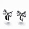 Brass Stud Earrings, with Clear Cubic Zirconia, Nickel Free, Bowknot, Gunmetal, 9.5x9.5mm, Pin: 0.7mm