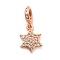Rack Plating Brass Micro Pave Cubic Zirconia European Dangle Charms, Large Hole Pendants, Star of David Charm, Long-Lasting Plated, Cadmium Free & Lead Free, Rose Gold, 19mm, Hole: 4mm, Star: 12.5x9x2mm