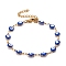 Enamel Oval with Evil Eye Link Chains Bracelet, PVD Vacuum Plating 304 Stainless Steel Jewelry for Women, Golden, Blue, 6-1/2 inch(16.5cm)